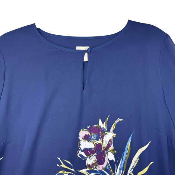 Chico’s Blouse Womens 2 Blue Stretch Floral Bird Of Paradise-Print Pullover Knit - Picture 6 of 12